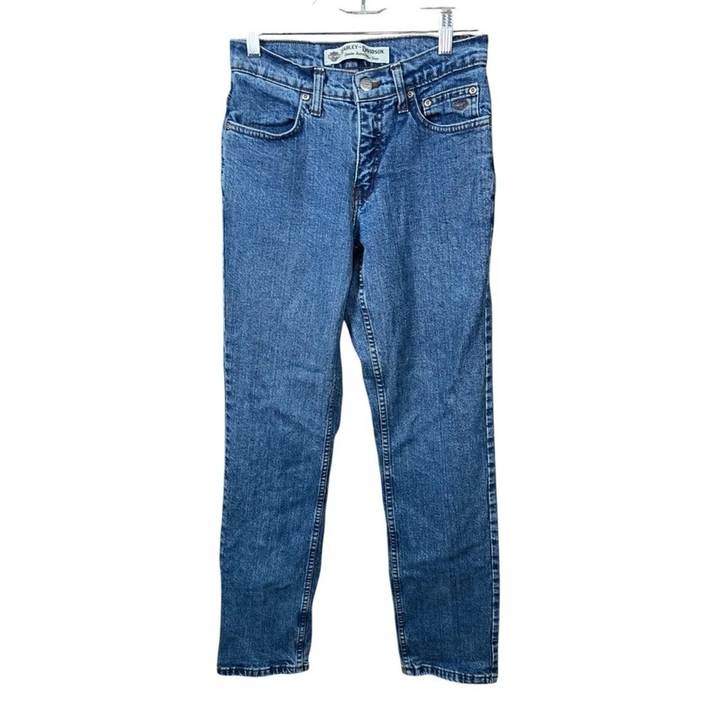 Harley Davidson Blue Jeans Women Size 0 Straight Leg Biker Classic Moto Grunge‎